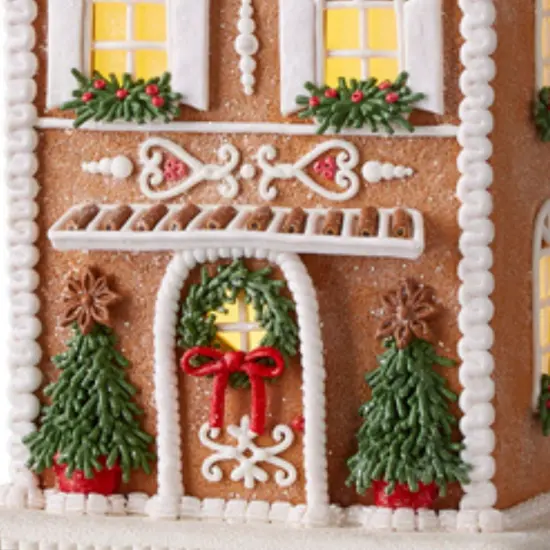 13" Lighted Gingerbread House with Trees {2}