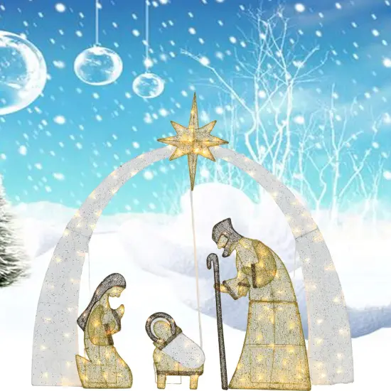 Pre-Lit 54 Inch Nativity Scene, Christ Birth Decoration, Warm White LED Lights 115L {2}