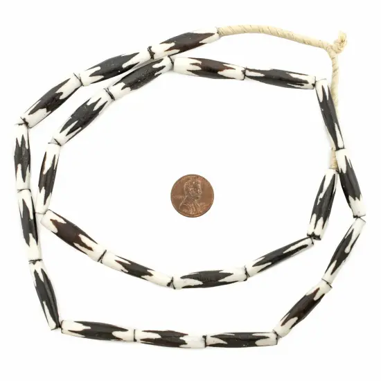 The Bead Chest Batik Bone Beads - Full Strand of Fair Trade African Beads (Tube, Zig-Zag #2 Design) {2}