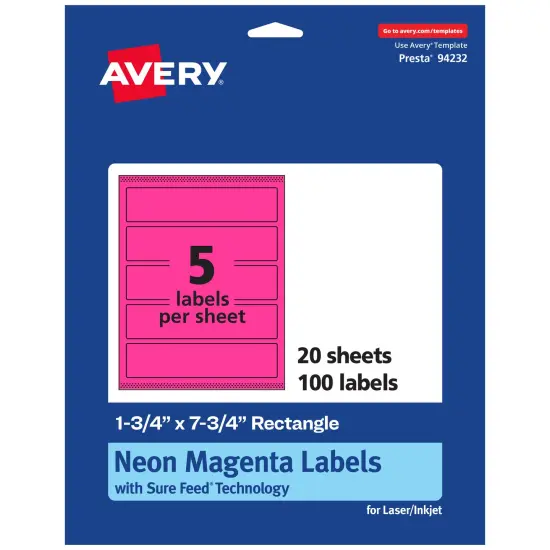 Avery Neon Magenta Paper Labels, 1.75" x 7.75" Rectangle {1}