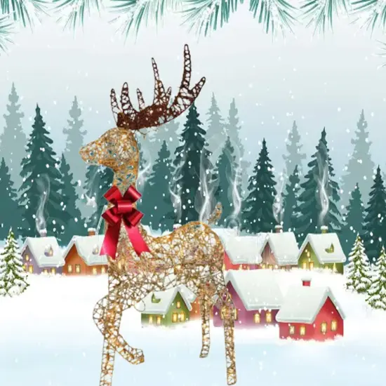 White Reindeer and Sleigh Christmas Decoration with Sparkling Warm White LEDs 19.69 x 7.28 x 16.14 in {5}