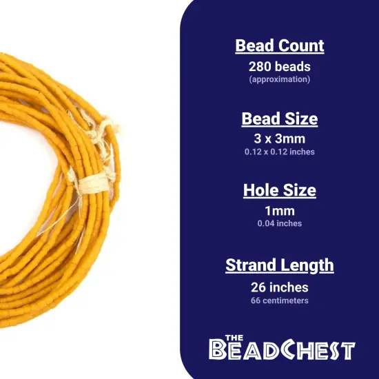 The Bead Chest Ghana Sandcast Beads - Full Strand of African Powder Glass Beads (3mm, Amber Orange) - Single 26" Strand {3}