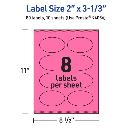 Avery Bright Pink Paper Labels, 2" x 3-1/3" Oval {5}