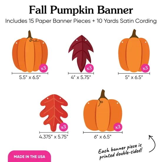 Big Dot of Happiness Fall Friends Thanksgiving Pumpkin Garland Banner, Decorations Backdrop, 30 Feet of Cord, 15 Paper Pumpkins and Autumn Leaf Shapes {5}