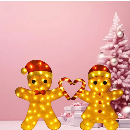Delightful Light Up Gingerbread Man Couple with Heart-Shaped Candy Cane 32"H {4}