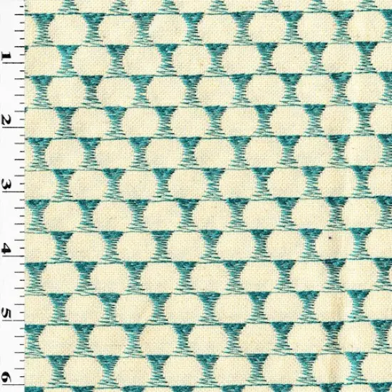 Ivory/Teal Abstract Dot Embroidered Canvas Decor Fabric By the Yard {1}