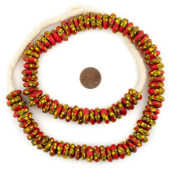 The Bead Chest Fused Rondelle Recycled Glass Beads 14mm Sun & Fire, 24-Inch Strand, Handmade in Ghana for Jewelry Making & Crafts | Approximately 95 Beads {2}