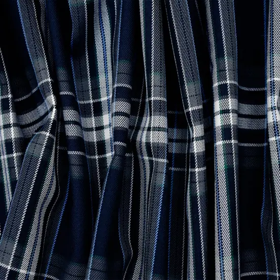 Dark Navy Blue-White-Multi Poly-Wool Plaid Twill Suiting Woven Fabric By the Yard {2}