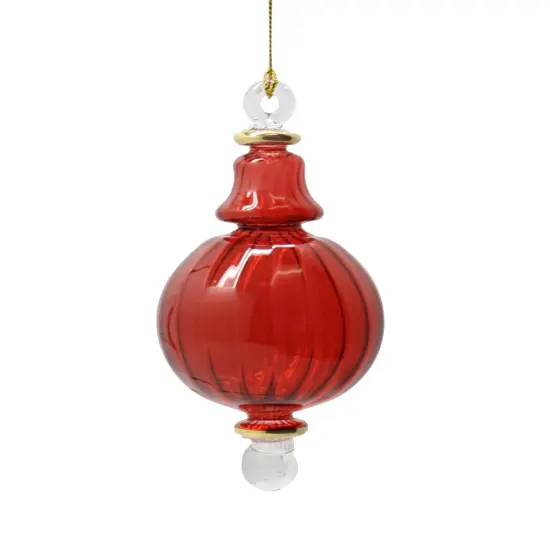 Organic Luster Ribbed Sphere with Gold Trim - Red {1}