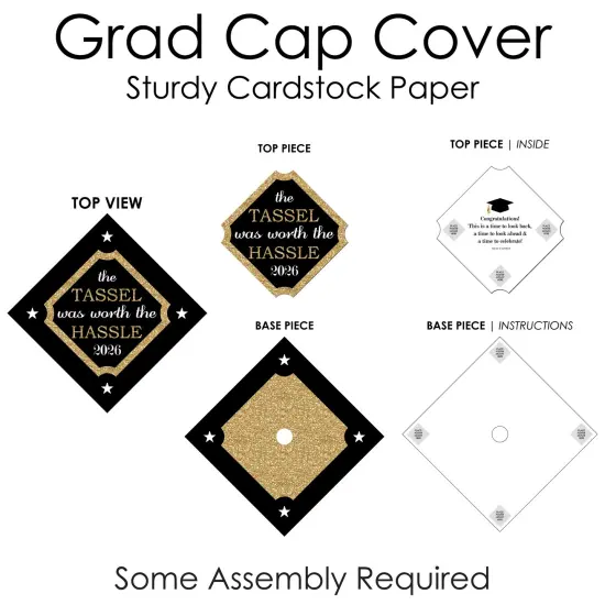 Big Dot of Happiness Tassel Worth The Hassle - Gold - 2026 Graduation Cap Decorations Kit - Grad Cap Cover {7}