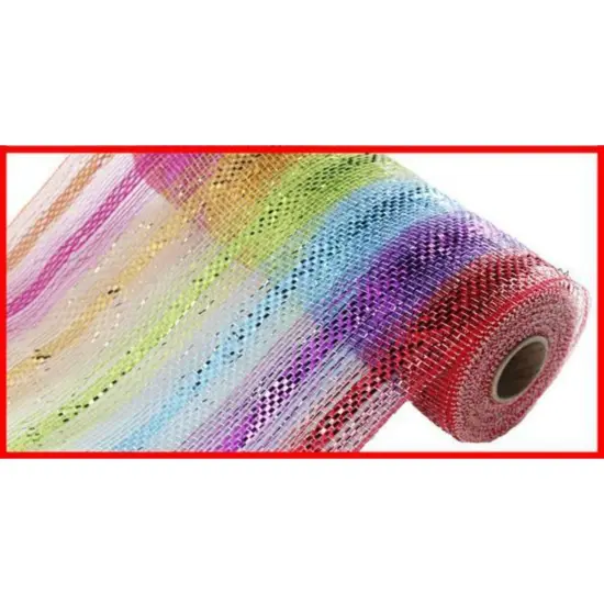 10" Metallic Stripe Mesh Ribbon: Rainbow (10 Yards) {1}