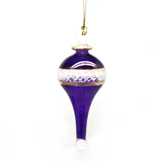 Lattice Glass Ornaments With Gold Accents - Purple Stretched Teardrop {1}