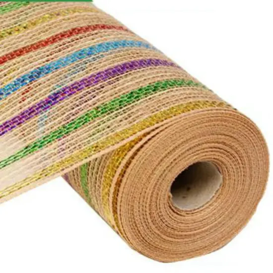 10" Poly Jute Mesh Ribbon: Laser Multi Color Stripe {2}