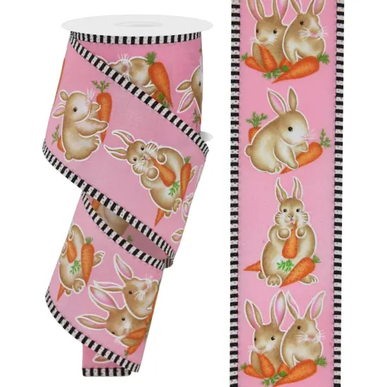 2.5" Bunnies Carrots Stripe Ribbon: Pink (10 Yards) {3}