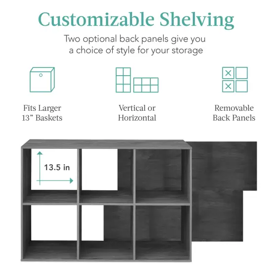 Best Choice Products 6-Cube Bookshelf, 13.5in Display Storage System, Organizer w/ Removable Back Panels Dark Gray {3}
