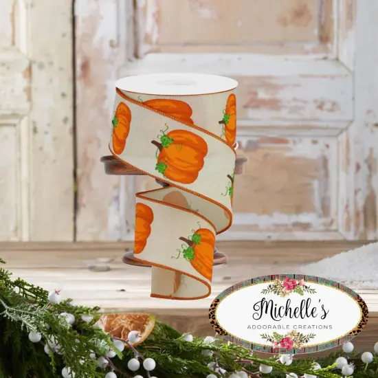 2.5" Pumpkins on Royal Ribbon: Cream (10 Yards) {2}