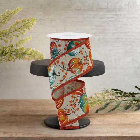 2.5" Pumpkins Bittersweet Ribbon: Light Natural (10 Yards) {3}