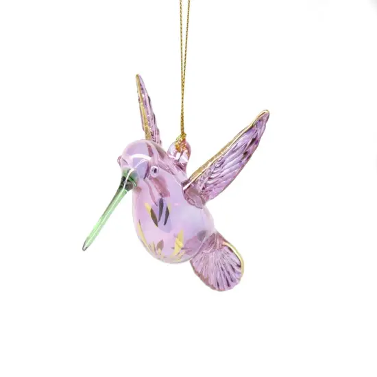 Gold Etched Glass Hummingbird Ornament - Purple with Green Beak {1}