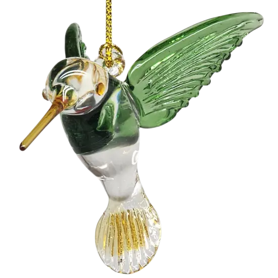 Egyptian Glass Hummingbird Ornament - Green with Yellow Beak {4}