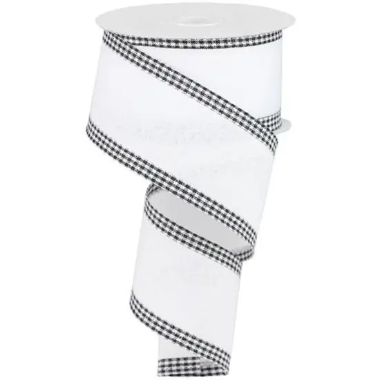 2.5" Royal Burlap Gingham Edge Ribbon: White (10 Yards) {1}