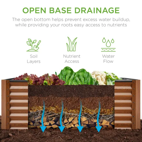 Best Choice Products 4x2x2ft Outdoor Metal Raised Garden Bed, Planter Box for Vegetables, Flowers, Herbs Wood Grain {3}