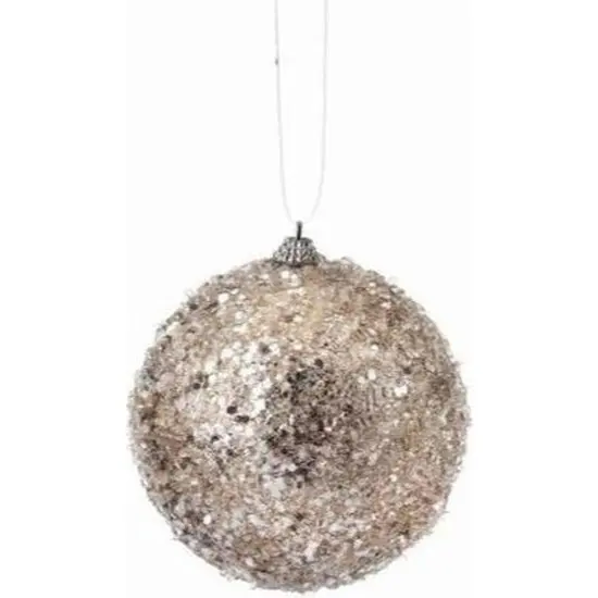 4.5&rdquo; Glitter Sequin Iced Ball Ornament: Platinum {2}
