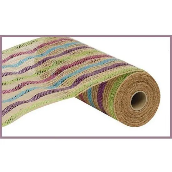 10" Poly Jute Deco Mesh Ribbon: Metallic Pastel Stripes {1}