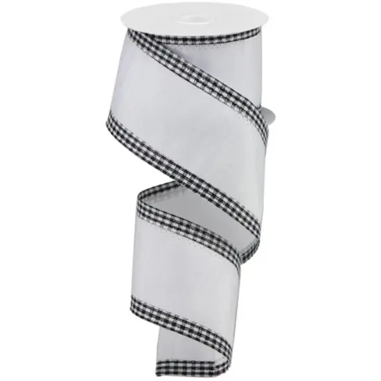 2.5" Faux Dupioni Gingham Edge Ribbon: White (10 Yards) {1}