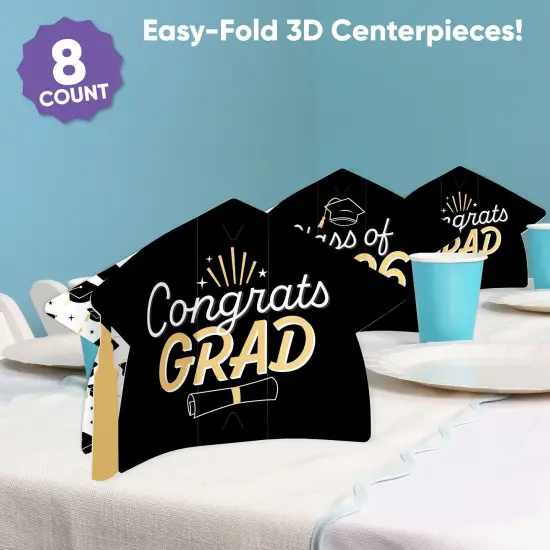 Big Dot of Happiness 8 Count Black and Gold Graduation 3D Centerpiece Table Decorations, Freestanding Class of 2025 Grad Party Centerpieces {3}