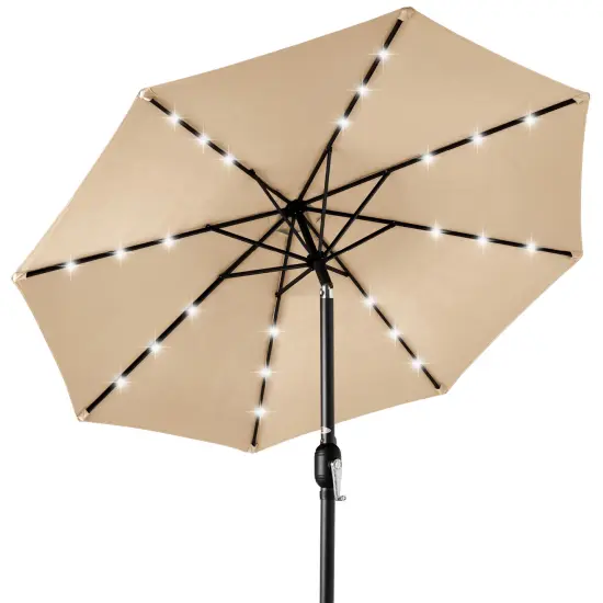 Best Choice Products 10ft Solar LED Lighted Patio Umbrella w/ Tilt Adjustment, UV-Resistant Fabric Sand {1}