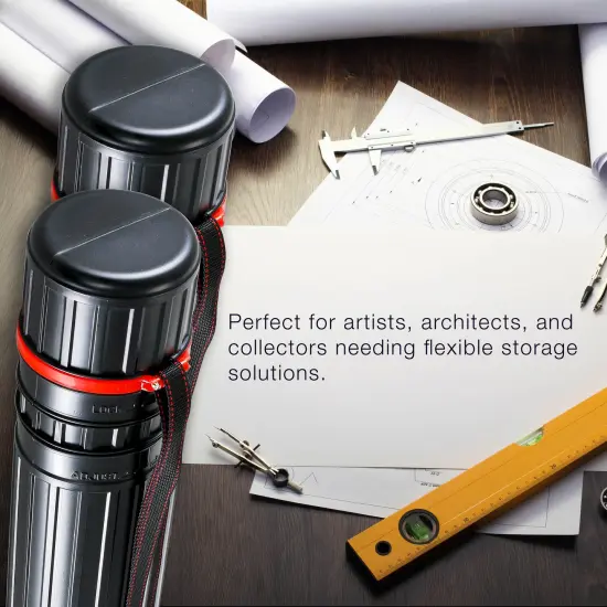 Black Telescoping Drafting Tube (Pack of 2) - 4" Outside/3-3/4" Inside Diameter, Expands 30-1/4" to 52", Durable Protection with Shoulder Strap - Ideal for Posters, Blueprints, Art {6}