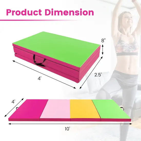 4-Panel PU Leather Folding Exercise Mat with Carrying Handles and Hook and Loop Fasteners Green {4}