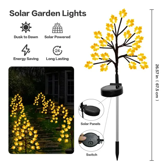 Solar Fall Lights for Thanksgiving Day Decorations Outdoor,2PACK 40LED Artificial Maple Tree for Fall Party Gifts D&eacute;cor Outside Lights,Solar Thanksgiving Path Lights for Home Fall Autumn Decor Orange {2}