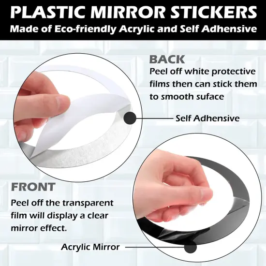 Outus 72 Pieces Wall Stickers Acrylic Circle Mirror Removable Round Dots Mirror Wall Decoration Wall Decals Murals for Home Living Room Bedroom Decor(Silver, Black) {3}