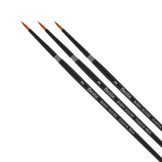 Creative Mark Beste Golden Taklon Bushy Round #2 - 3 Pack Artist Paint Brush, Professional Watercolor Brushes, For Acrylic Painting, Short Handle, Sharp Edges, Hand-Tied & Shaped {1}