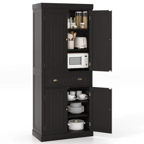 Freestanding Tall Kitchen Cabinet with 3-Position Adjustable Shelves and Large Capacity Drawer Dark Brown {4}