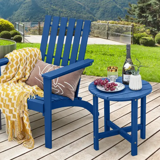 18 Inch Set of 2 Round Outdoor Adirondack Side Tables with Slatted Design and X-Shaped Structure Navy {2}