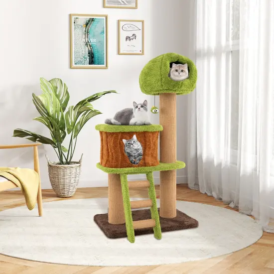 Cute Mushroom-Shaped Cat Tree Nest Condo with Climbing Ladder and Scratching Posts {2}