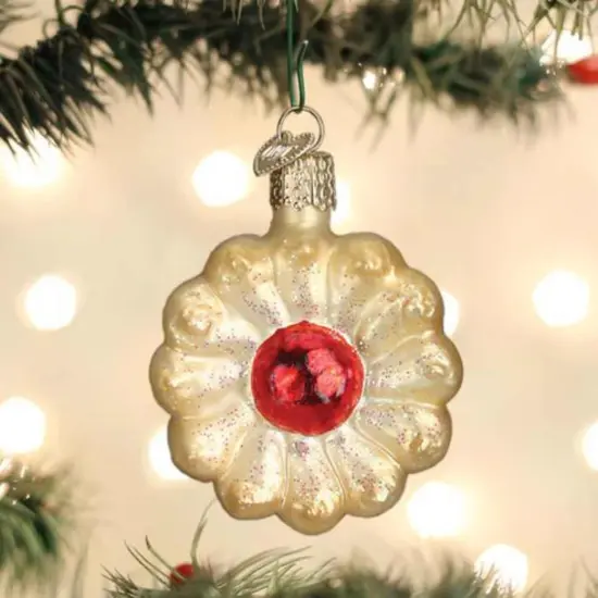 Old World Christmas 2.5 Inch Spritz Cookie Christmas Tree Ornament , Ornament Cherry Center Beige {3}