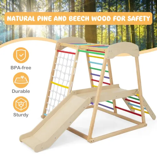 Pine and Beech Wood 6-in-1 Indoor Jungle Gym with Slide, Monkey Bars and Climbing Ladders Multicolor {5}