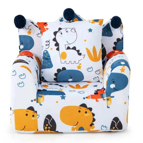 Kids Sofa Chair, Ergonomic Velvet Armchair with Pillow Blue {4}