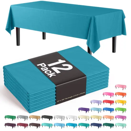 Exquisite 12-Pack Premium Plastic Tablecloth 54in. x 108in. Rectangle Plastic Table Cover Turquoise {1}