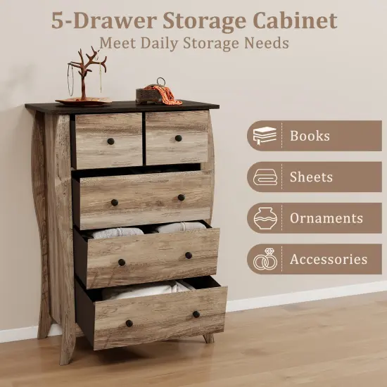 5 Fabric Drawers Closet Storage Organizer Dresser with Wooden Tabletop Perfect for Bedroom or Hallway Brown {6}