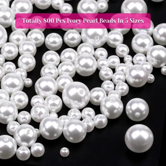 800pcs Ivory Pearl Craft Beads Loose Pearls for Jewelry Making, Crafts, Decoration and Vase Filler (Assorted Sizes) {3}