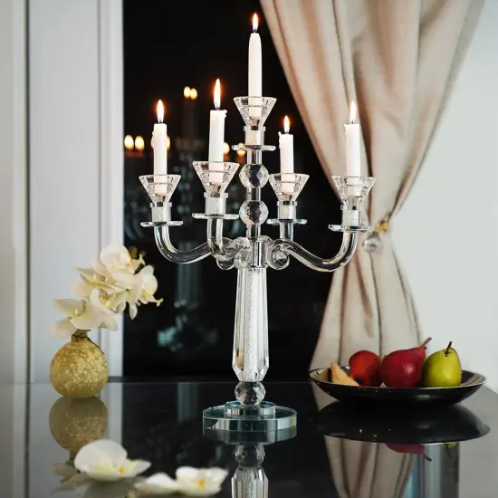 Crystal Candelabra with 5 Arms and Round Crystals in Center Stem {4}