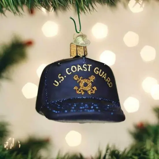 Old World Christmas 2.5 Inch Coast Guard Cap Christmas Tree Ornament , U S Military Blue {3}