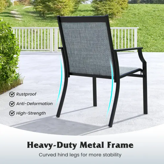 2 Piece Patio Dining Chairs with Fabric Seat and Metal Frame Suitable for Multiple Outdoor Places Blue {6}