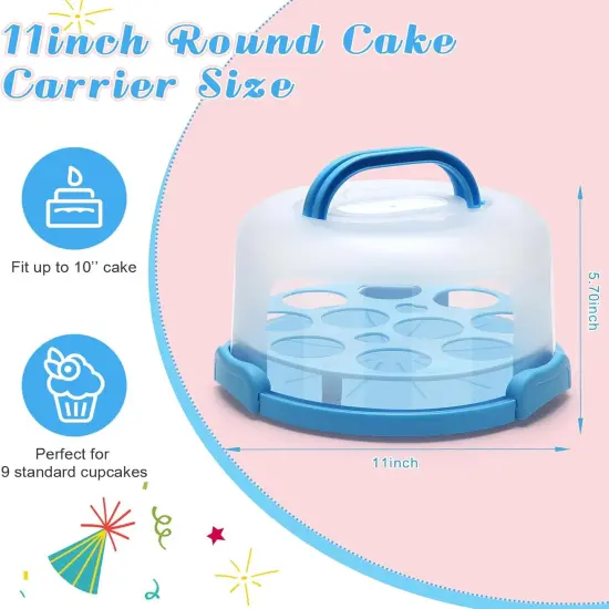 Cake Carrier with Lid and Handle 11inch Round Cake Carrier Portable Cake Stand Plastic Pie Carrier Cake Storage Container for Transport Cakes, Pies (Blue) {2}