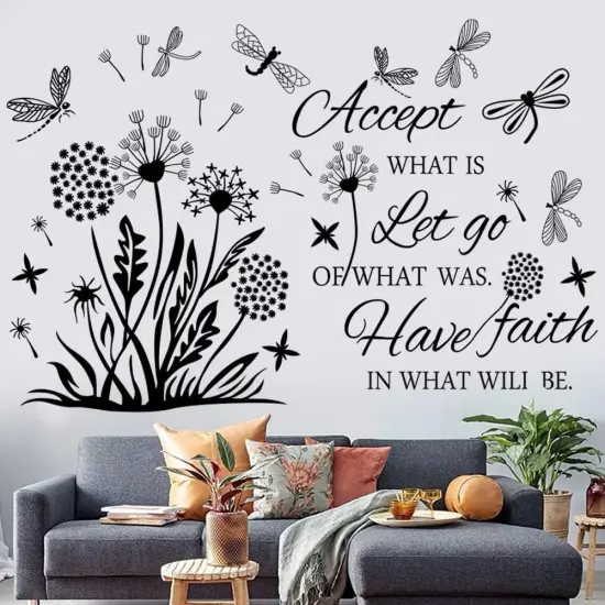 Inspirational Wall Stickers Quotes Wall Art Accept Let Go Have Faith Dandelion Wall Decals Flower Stickers Murals Wall Decor for Bedroom Office Bathroom Living Room Floral Wall Decals Wall Art Decoration. {1}