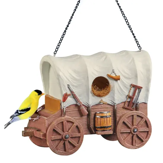 Collections Etc Hand-Painted Covered Wagon Hanging Birdhouse {2}